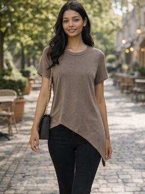 Daisy Street Asymmetrical Hem Top Beige Tan